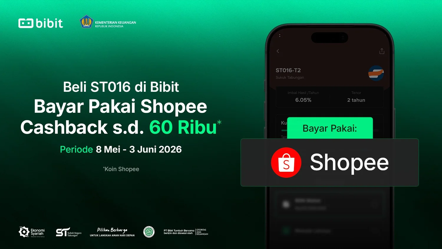Investasi SBN ST016 di Bibit Pakai Metode Pembayaran Shopee dan Raih Cashback hingga Rp60 Ribu